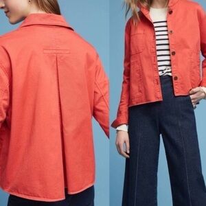 Chino by Anthropologie Swing Pleated Utility Jacket Lightweight Casual Fit Coral